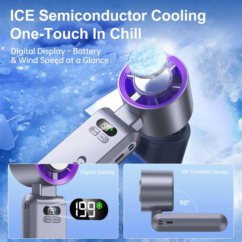 Portable Ice Fan: Instant Chill, Anywhere! 💨🔋 Adjustable Speeds, Long-lasting Power.