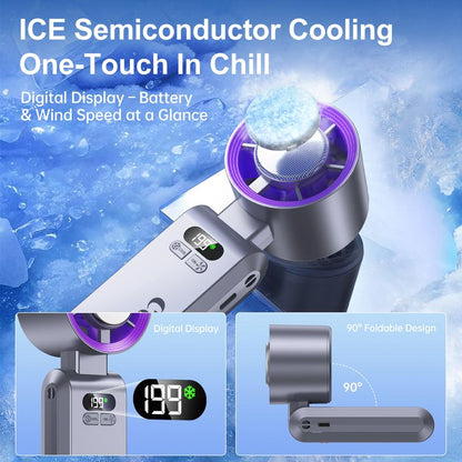 Portable Ice Fan: Instant Chill, Anywhere! 💨🔋 Adjustable Speeds, Long-lasting Power.