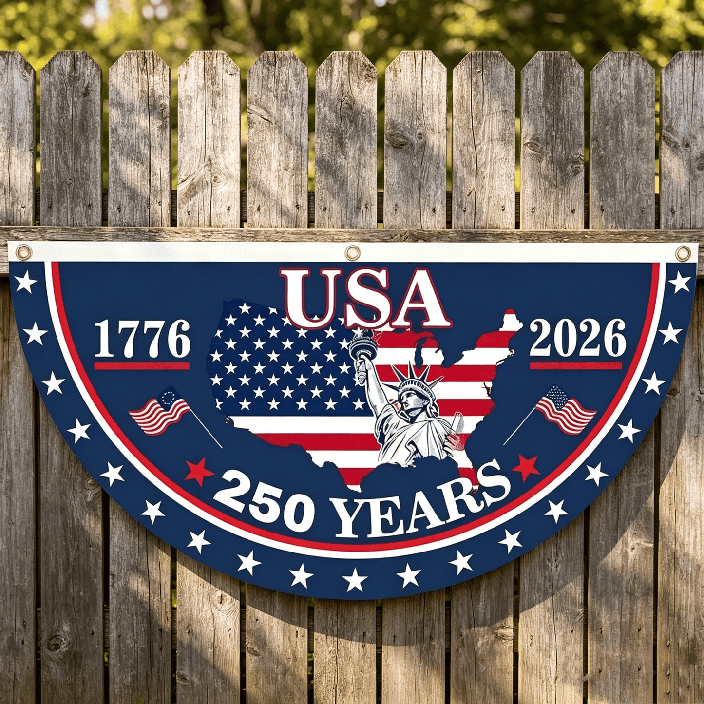 1776–2026 American 250th Semiquincentennial Fence Bunting | Limited Edition Patriotic Porch Banner