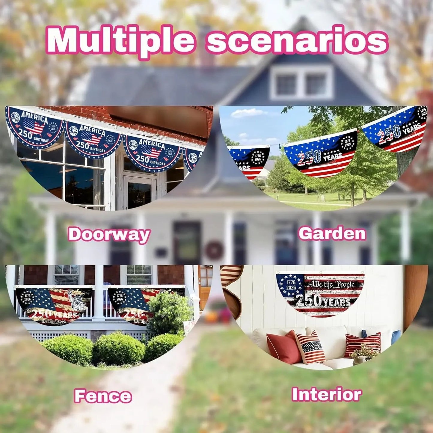 1776–2026 American 250th Semiquincentennial Fence Bunting | Limited Edition Patriotic Porch Banner